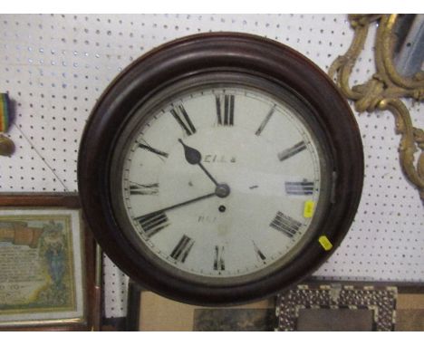 A Dell &amp; Co Bristol mahogany cased wall clock, with circular dial and fusee movement, overall diameter 16.5ins, diameter 