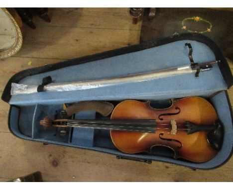 A cased viola, copy of Stradivarius, made in Western Germany