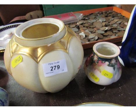 A Royal Worcester blush ivory cracker barrel, af, height 6ins, together with a small quarter lobed Hadley style vase, height 