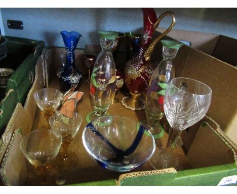 A box of glassware, to include Royal Worcester Evesham glass, coloured glass, continental examples, etc.