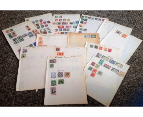 Commonwealth stamp collection 18 loose album pages countries include Canada, Fiji, Hong Kong, Ireland, India and South Africa