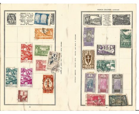 French Colonies stamp collection 6 pages interesting selection of vintage stamps. Good condition. We combine postage on multi