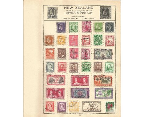 British Commonwealth stamp collection 6 loose album leaves countries include New Zealand and Nigeria. Good condition. We comb