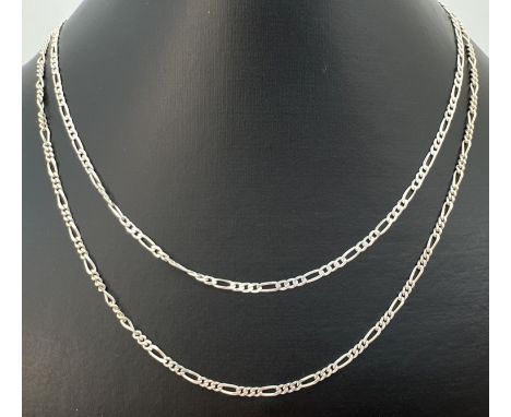 2 silver 18" 2mm figaro curb chain necklaces, both stamped 925 to clasps and joining links. One with lobster claw clasp, the 