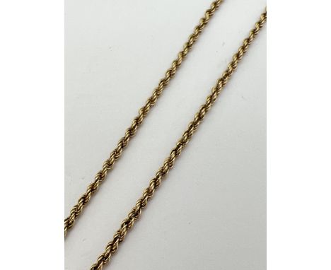 A 9ct gold 20" rope chain with spring ring clasp. Stamped 9k to clasp and fully hallmarked to fixing link. Chain approx. 2.8g