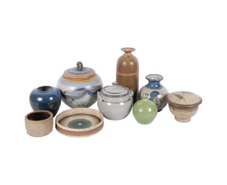 A quantity of Studio pottery, including a Bernard Leach small ceramic tea bowl, H6cm, and a Tony Grant small centrepiece bowl