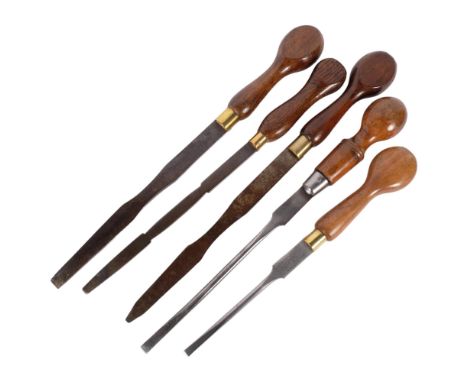A group of early 20th century flat-head large turn-screw screwdrivers, including examples by Oakhall & Tools Ltd, WH Clay Ltd