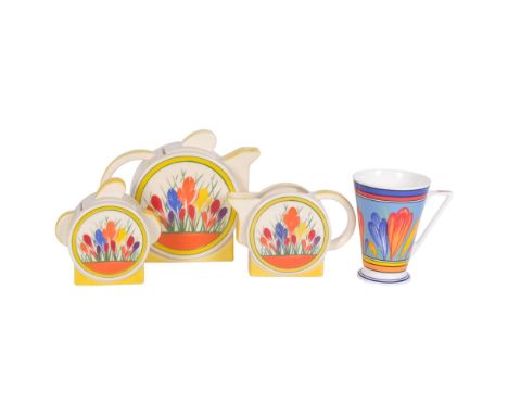 3-piece tea set in Clarice Cliff style, by Moorland, and similar mug 