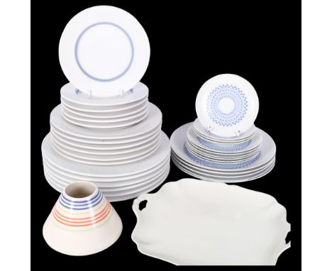 Royal Doulton Terence Conran, a quantity of dinner plates and side plates from the Blue Band pattern tea dinner service, Rose