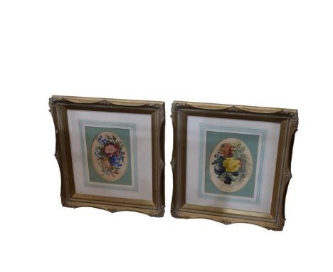 Framed print of fishing monks, 36cm x 39cm, and 2 other floral prints 