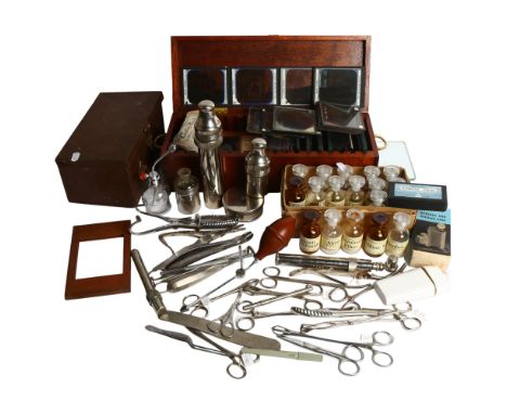 A collection of various magic lantern slides, apothecary bottles, medical box and contents etc 