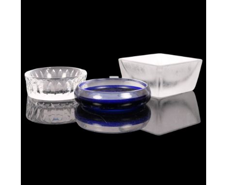 A group of 3 Orrefors glass dishes, including a frosted glass square dish, 15cm square, all signed to the underside 
