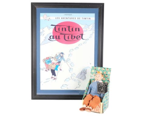 THE ADVENTURES OF TINTIN - a framed print "Tintin Au Tibet", print is framed, 78cm x 58cm, and an associated  Tintin figurine