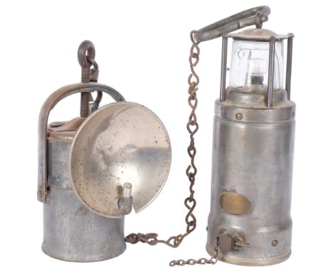 A Vintage Oldham "F" lantern, H26cm, and an Antique hanging paraffin lantern 