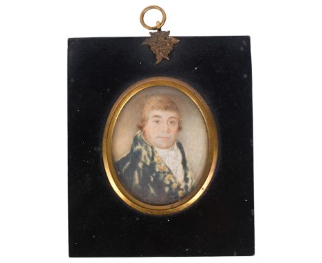 A 19th century oval miniature, watercolour on ivory panel, portrait of a gentleman, scripted to the reverse April 5th 1859, f