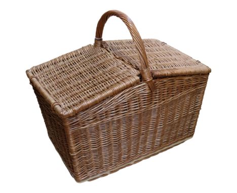 A wicker hamper with twin lids, L54cm 
