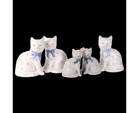 A group of 5 Rye painted pottery cats, tallest 19cm 