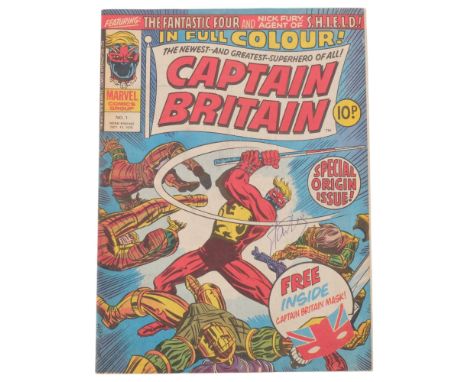 Marvel Comics UK (1976) Captain Britain 1st Edition Vol1 #1, Signed by Stan Lee on cover at UK Public release event at the Fo