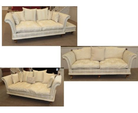 A Four Piece Drop-End Lounge Suite, modern, covered in cream and floral fabric, comprising a three-seater sofa, with four str