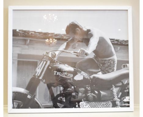Steve McQueen: Triumph Bonville, photographic black and white print, 84cm by 99cm