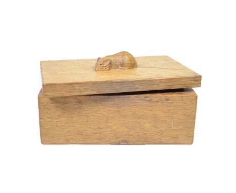 Mouseman: A Robert Thompson of Kilburn English Oak Trinket Box and Cover, of rectangular form, the cover with carved mouse si