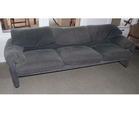 Cassina Three Seater Sofa, Modern, upholstered in grey checked fabric, with folding back rests, labelled Cassina 20036 Meda M