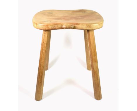 Mouseman: A Robert Thompson of Kilburn English Oak Cow Stool, on four tapered octagonal legs, with carved mouse signature, 45