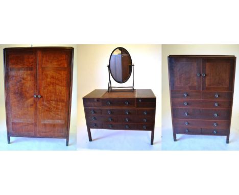 James Henry Sellers: An Early 20th Century Mahogany Bedroom Suite, comprising a double door wardrobe, the interior with a bra