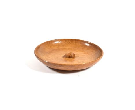 Mouseman: A Robert Thompson of Kilburn English Oak Circular Fruit Bowl, hand tooled interior and exterior, with carved mouse 