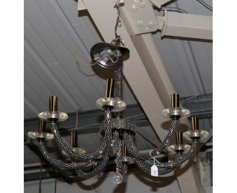 A Dijas Elena Eight-Branch Chrome and Crystal Effect Chandelier, modern, the eight arms suspending polished metal candle hold