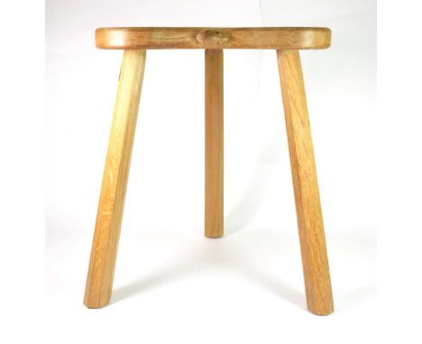 Mouseman: A Robert Thompson of Kilburn English Oak Cow Stool, on three tapered octagonal legs, with carved mouse signature, 4