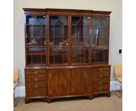 Arthur Brett &amp; Sons of Norwich: A George III Style Mahogany and Crossbanded Breakfront Library Bookcase, modern, the uppe