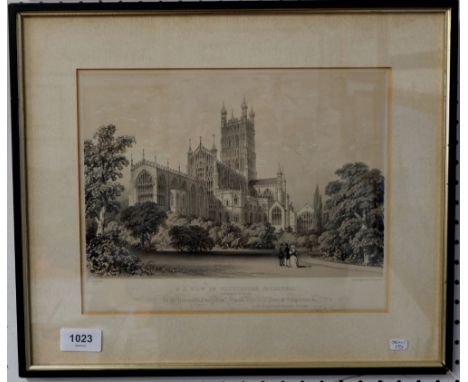 William Louis Walton - an antique lithograph circa 1843 titled 'N.E view of Gloucester Cathedral' 23 x 28cm 