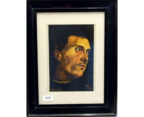 Russian School - 1943 watercolour portrait of a man - dated and monogrammed, 25 x 16cm 
