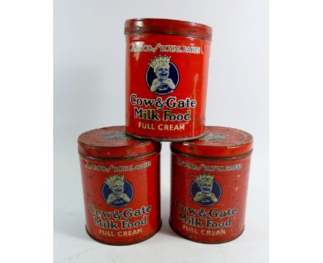 Three vintage Cow &amp; Gate milk tins 