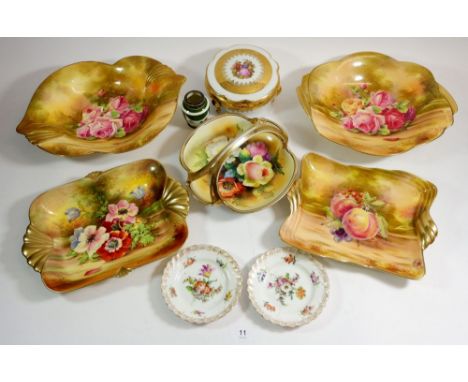 Four Royal Winton floral dishes, a Limoge box, Noritake basket and Dresden dish 