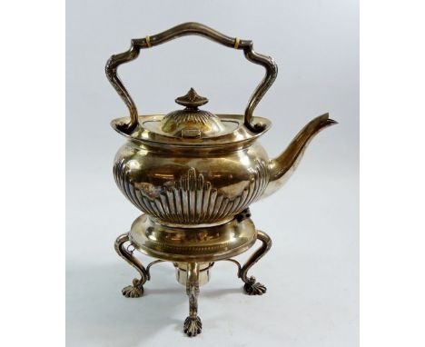 A silver plated spirit kettle on stand 