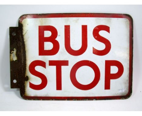A vintage enamel Bus Stop sign - double sided, 33 x 23cm 