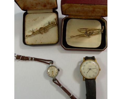 A vintage Sekonda watch, an Oris ladies watch and two stick pins 