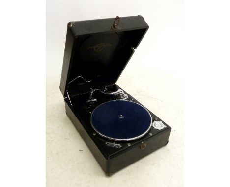 A Columbia No 206 portable gramophone and case of 78 rpm records 