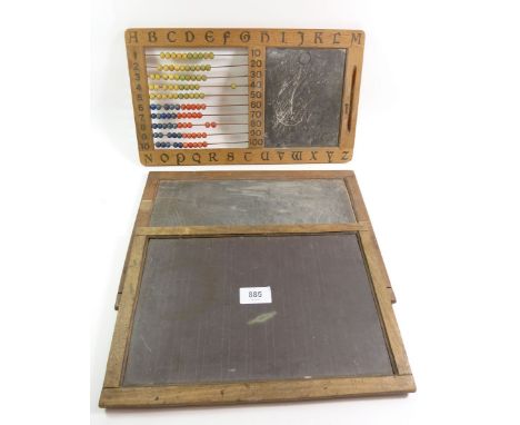 Two old writing slates and another with abacus