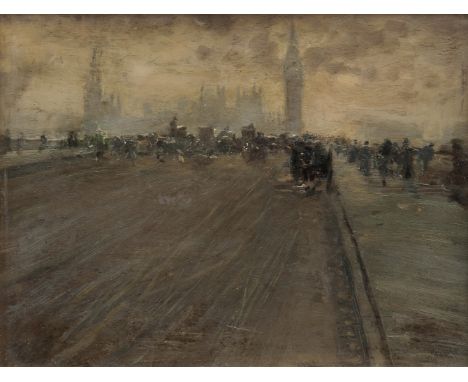 Giuseppe de Nittis (Italian, 1846-1884)Westminster Bridge  indistinctly signed 'De Nittis' (lower right); stamped with the At