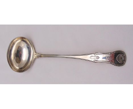 A George IV Scottish hallmarked silver Kings pattern single struck soup ladle, Edinburgh 1825