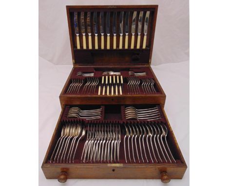 A canteen of silver plated flatware for twelve place settings to include knives, forks, spoons and soup spoons