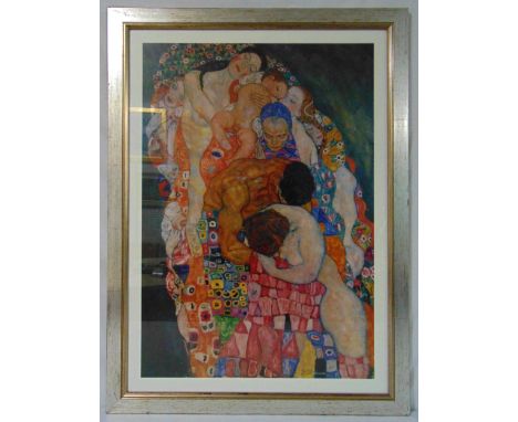 Gustav Klimt framed and glazed polychromatic lithograph of mothers and daughters, 80.5 x 55.5cm