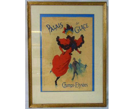 A framed and glazed polychromatic vintage poster Palais de Glace Champs Elysees, 56.5 x 39cm
