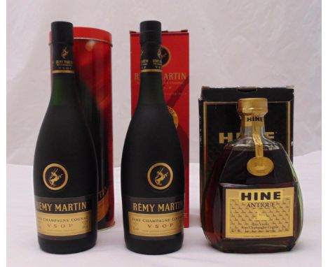 Three bottles of Cognac to include Hine Antique and two bottles of Remy Martin