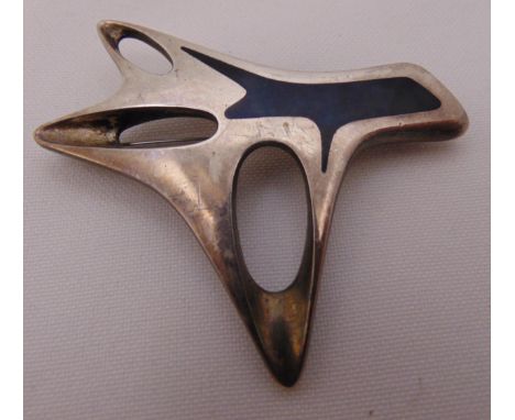 Vintage Georg Jensen hallmarked sterling silver brooch with black enamel # 323, designed by Henning Koppel 1956