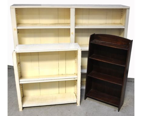 A large white painted bookshelf with four shelves, height 125 x 150cm, a white painted single shelf bookshelf, 80 x 80cm and 