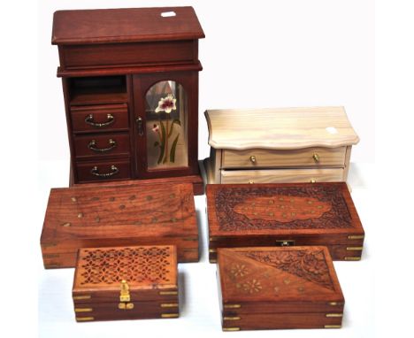 Six assorted boxes to include Indian hardwood trinket boxes etc.